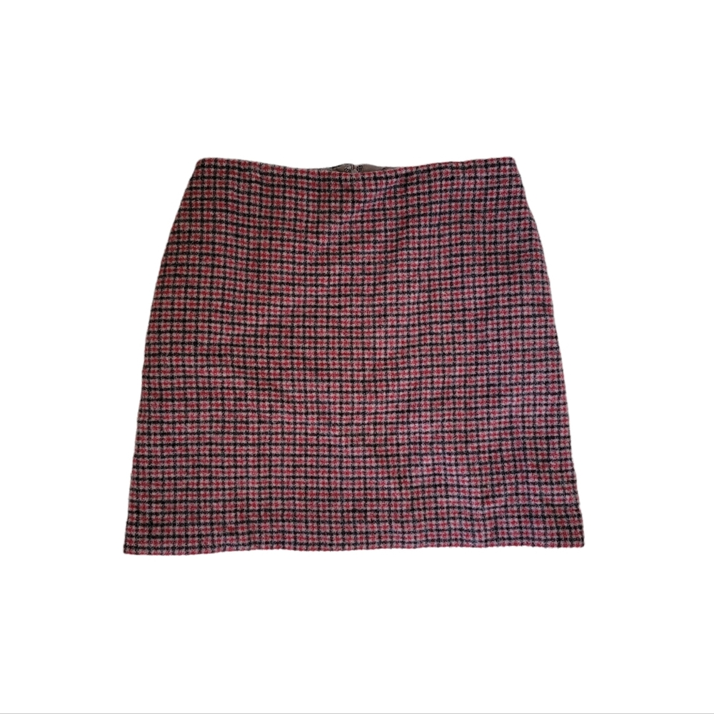 UNIQLO Wool Blend Red & Black Plaid Textured Mini Skirt